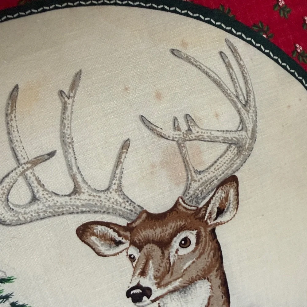 Vintage Quilted Deer Buck Cardinals Throw Holiday Pillows Set of 2